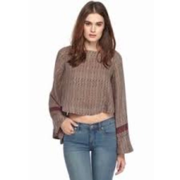 Free People mocha combo stars align crop top bell sleeves size small NEW - Picture 1 of 8